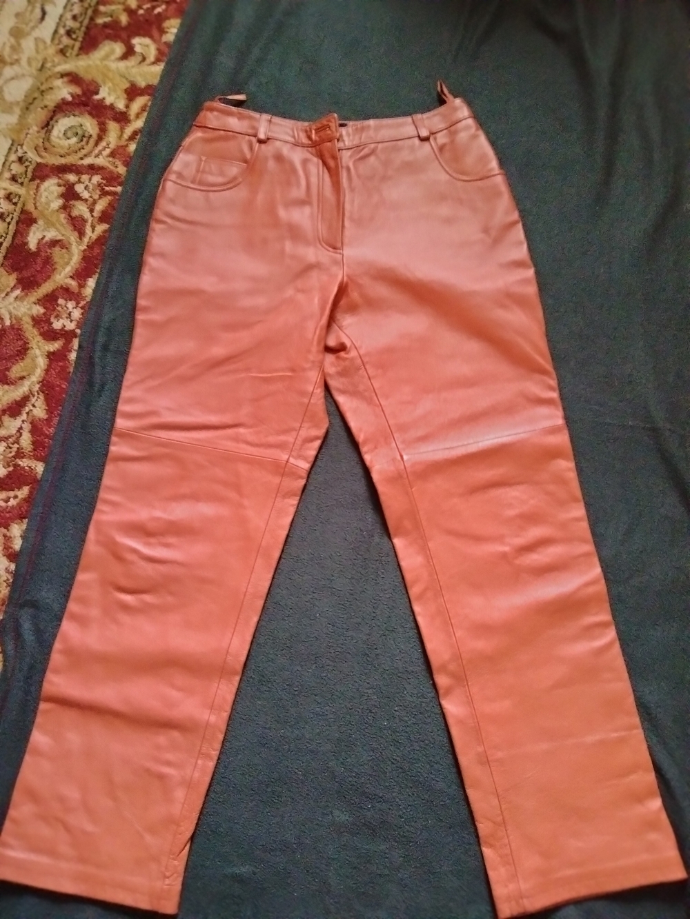 Women's Tan color Leather Straight-Leg Pants 39" Length